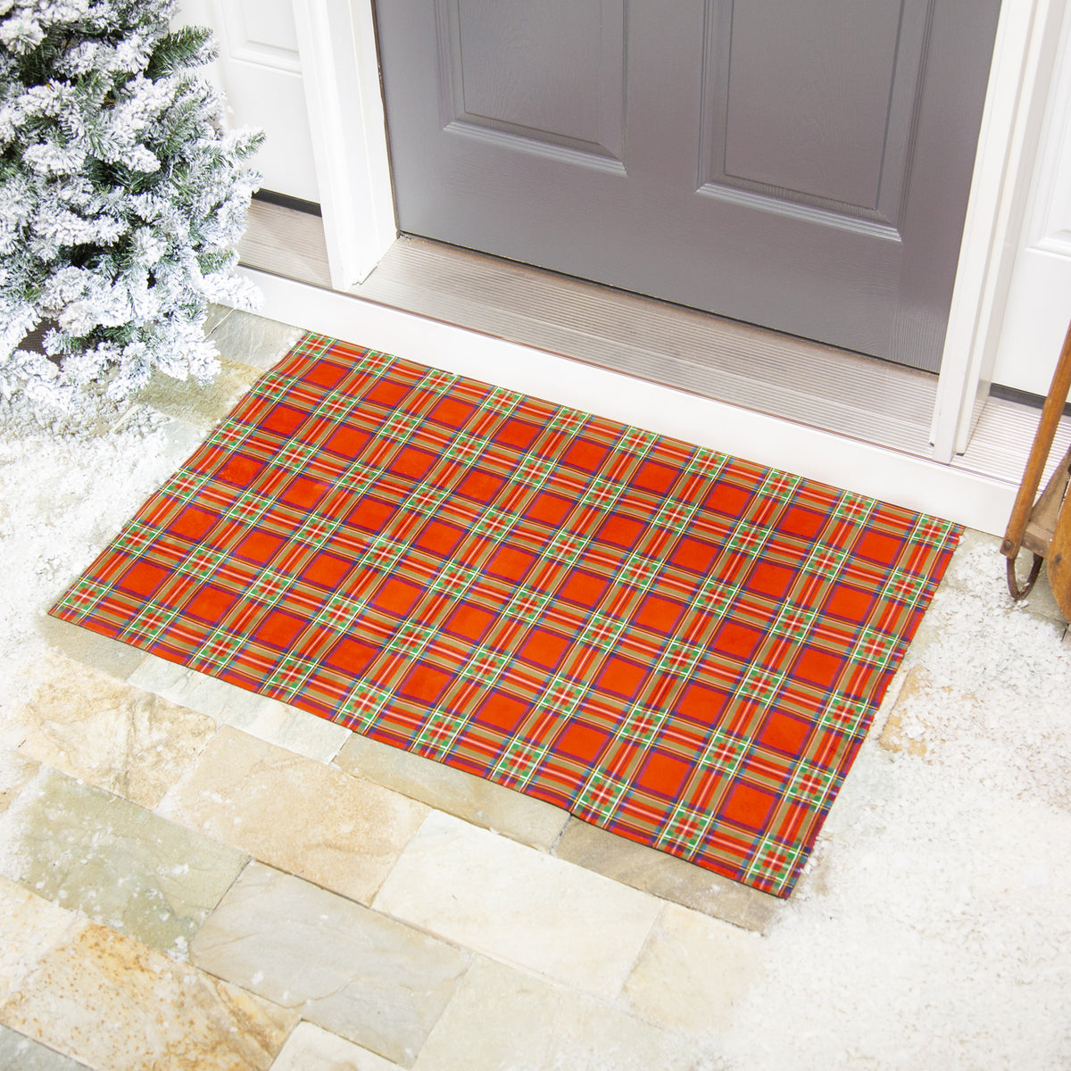 Winter Wonderland Red Plaid 24 in. x 36 in. Holiday Layering Mat