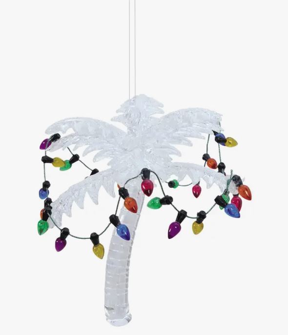 C & F Home Christmas White Palm Tree with Lights Glass Ornament