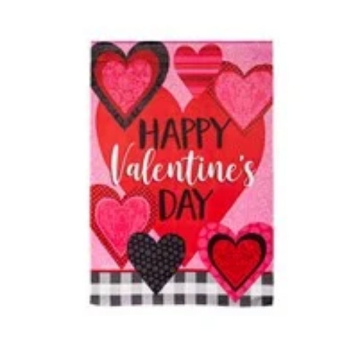 Evergreen Patterned Valentine's Hearts Suede House Flag