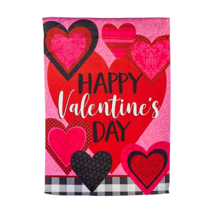 Evergreen Patterned Valentine's Heart Garden Suede Flag