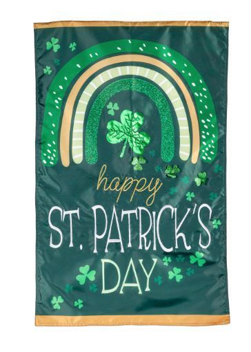 Evergreen Rainbow and Shamrocks Applique House Flag