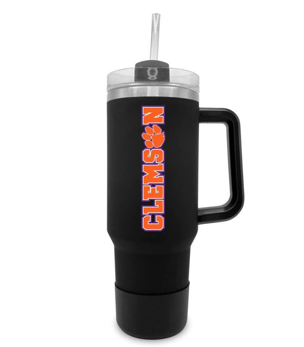 THE FANATIC GROUP CLEMSON 40OZ. TUMBLER WITH HANDLE AND STRAW, BLACK