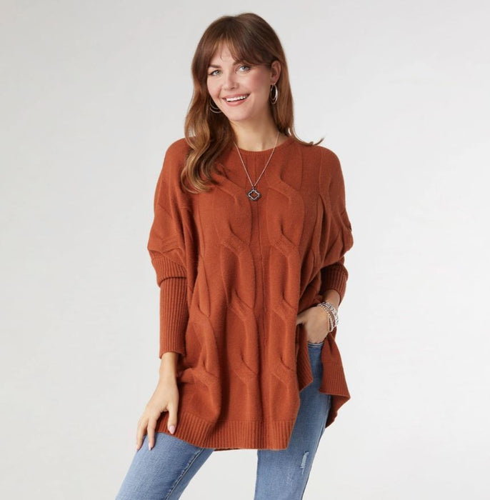 Coco & Carmen Heavenly-Luxe Relaxed Cable Knit Sweater - Rust