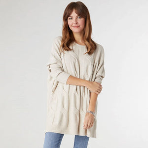 Coco & Carmen Heavenly-Luxe Relaxed Cable Knit Sweater - Oatmeal