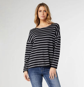 Coco & Carmen Charlee Striped Sweater Knit Top - Black/Grey