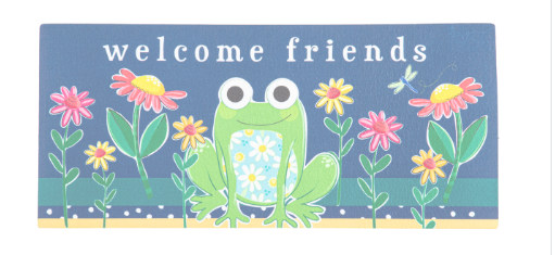 Evergreen Flag Welcome Friends Frog Sassafras Switch Mat | Interchangeable Entrance Doormat | Indoor and Outdoor | 22-inches x 10-Inches | Non-Slip Backing | All-Season | Low Profile | Home DéCOR