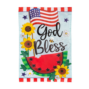 Evergreen God Bless Patriotic Applique Garden Flag