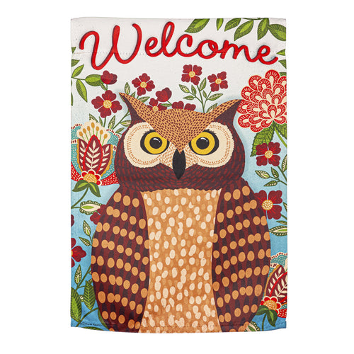 Evergreen Fall Owl Welcome Garden Suede Flag