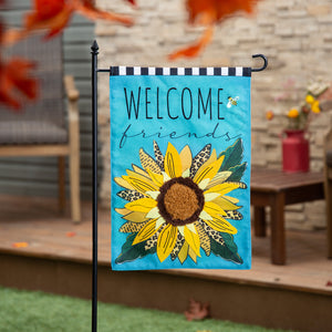 Evergreen Welcome Friends Leopard Sunflower Burlap Garden Flag