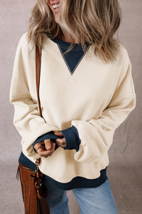 White Color Block Patch Drop Shoulder Oversized Sweatshirt