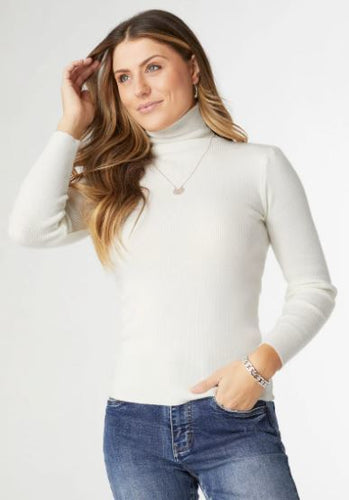 COCO & CARMEN KAMRYN FUNNEL NECK RIB KNIT TOP- IVORY