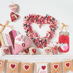 Valentine's Day Cottage Heart Ornament Set 4