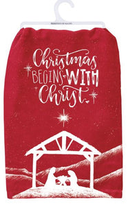 PBK CHRIST BEGINS WITH CHRISTMAS TEA TOWEL