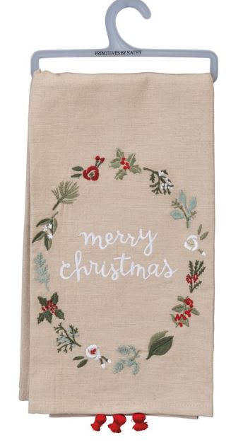 PBK Merry Christmas Embroidered Kitchen Towel