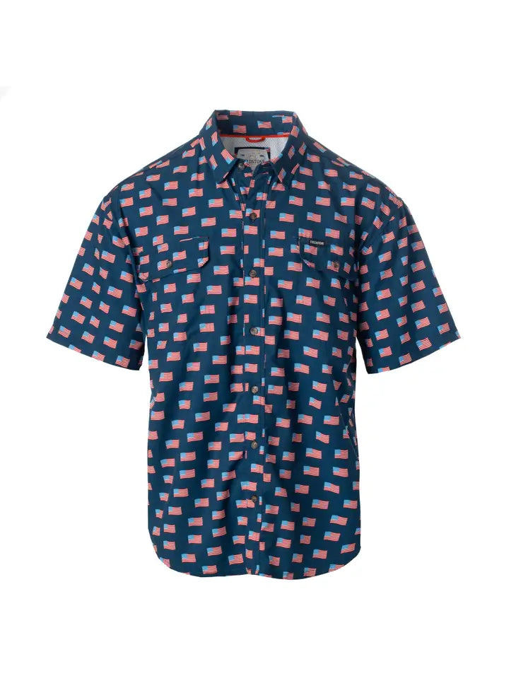 Fieldstone American Flag Button Down-Navy