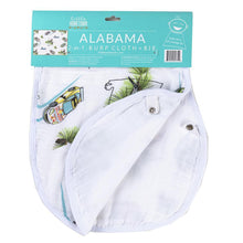 Load image into Gallery viewer, Gift Set: Alabama Baby Muslin Swaddle Blanket and Burp Cloth/Bib Combo