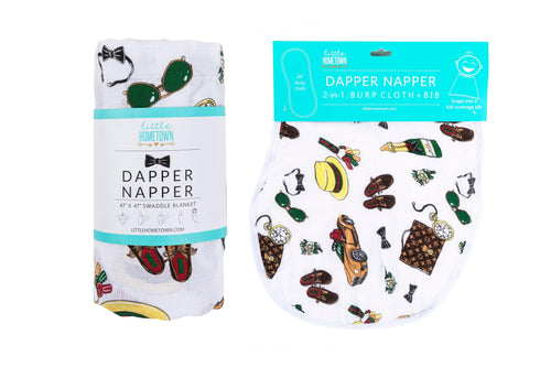 Gift Set: Dapper Napper Baby Muslin Swaddle Blanket and Burp Cloth/Bib Combo