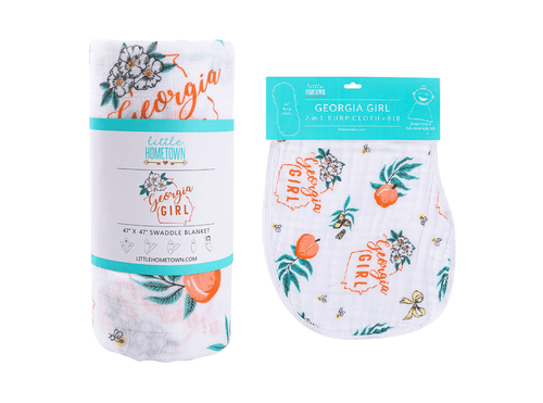 Gift Set: Georgia Girl Muslin Swaddle Blanket and Burp Cloth/Bib Combo