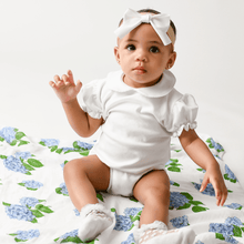 Load image into Gallery viewer, Gift Set: Hydrangeas Baby Muslin Swaddle Blanket and Burp Cloth/Bib Combo