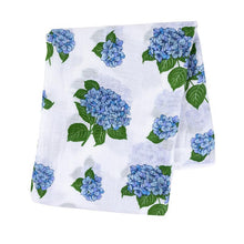 Load image into Gallery viewer, Gift Set: Hydrangeas Baby Muslin Swaddle Blanket and Burp Cloth/Bib Combo