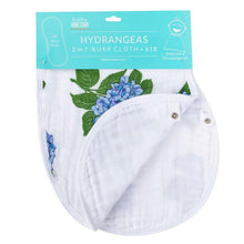 Load image into Gallery viewer, Gift Set: Hydrangeas Baby Muslin Swaddle Blanket and Burp Cloth/Bib Combo