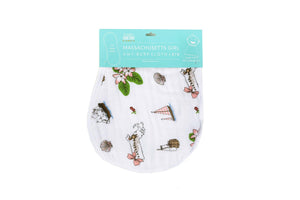 Gift Set: Massachusetts Floral Baby Muslin Swaddle Blanket and Burp Cloth/Bib Combo