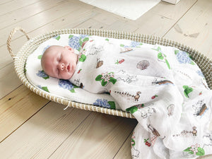 Gift Set: Massachusetts Floral Baby Muslin Swaddle Blanket and Burp Cloth/Bib Combo