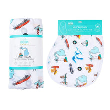 Load image into Gallery viewer, Gift Set: Michigan Baby Muslin Swaddle Blanket and Burp Cloth/Bib Combo