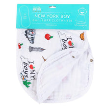 Load image into Gallery viewer, Gift Set: New York Baby Boy Muslin Swaddle Blanket and Burp Cloth/Bib Combo