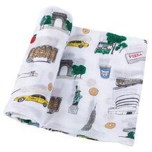 Load image into Gallery viewer, Gift Set: New York City Baby Muslin Swaddle Blanket and Burp Cloth/Bib Combo