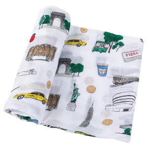 Gift Set: New York City Baby Muslin Swaddle Blanket and Burp Cloth/Bib Combo