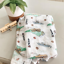 Load image into Gallery viewer, Gift Set: North Carolina Baby Muslin Swaddle Blanket and Burp Cloth/Bib Combo