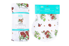 Load image into Gallery viewer, Gift Set: Ohio Baby Muslin Swaddle Receiving Blanket (Floral) and Burp/Bib Combo