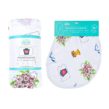 Load image into Gallery viewer, Gift Set: Pennsylvania Baby Muslin Swaddle Blanket and Burp Cloth/Bib Combo