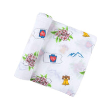 Load image into Gallery viewer, Gift Set: Pennsylvania Baby Muslin Swaddle Blanket and Burp Cloth/Bib Combo