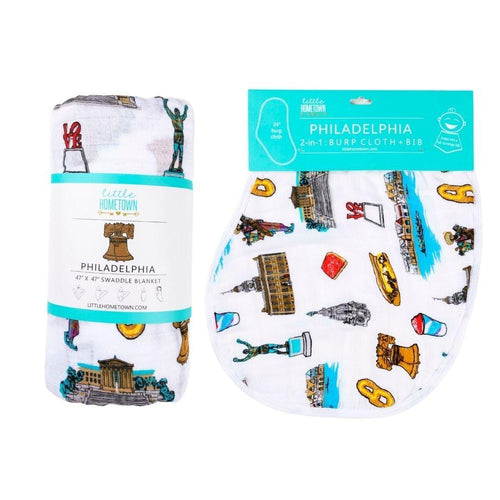 Gift Set: Philadelphia Baby Muslin Swaddle Blanket and Burp Cloth/Bib Combo