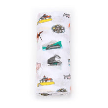 Load image into Gallery viewer, Gift Set: Seattle Baby Muslin Swaddle Blanket and Burp Cloth/Bib Combo