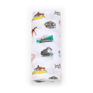 Gift Set: Seattle Baby Muslin Swaddle Blanket and Burp Cloth/Bib Combo