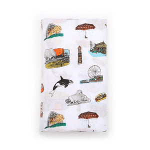 Gift Set: Seattle Baby Muslin Swaddle Blanket and Burp Cloth/Bib Combo