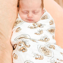 Load image into Gallery viewer, Gift Set: Shrimp&#39;n Grits Baby Muslin Swaddle Blanket and Burp Cloth/Bib Combo