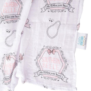 Gift Set: Southern Belle Baby Muslin Swaddle Blanket and Burp Cloth/Bib Combo