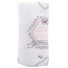 Load image into Gallery viewer, Gift Set: Southern Belle Baby Muslin Swaddle Blanket and Burp Cloth/Bib Combo