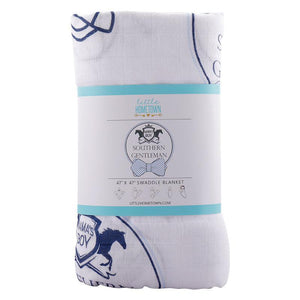 Gift Set: Southern Gentleman Baby Muslin Swaddle Blanket and Burp Cloth/Bib Combo