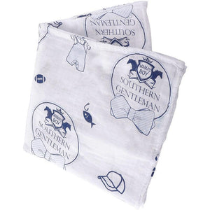 Gift Set: Southern Gentleman Baby Muslin Swaddle Blanket and Burp Cloth/Bib Combo