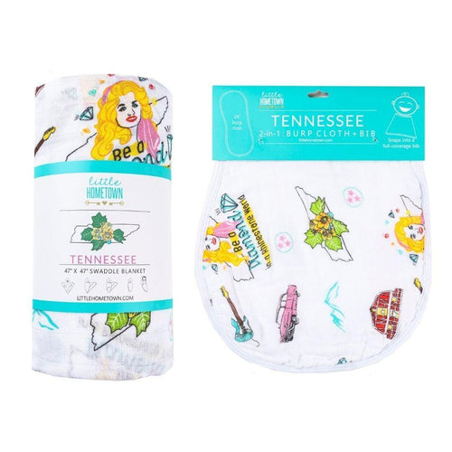 Gift Set: Tennessee Baby Muslin Swaddle Blanket and Burp Cloth/Bib Combo (Floral)