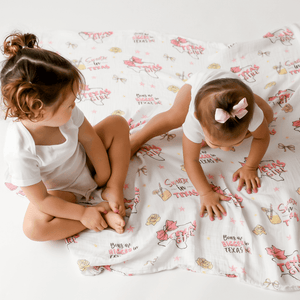 Gift Set: Texas Baby Girl Muslin Swaddle Blanket and Burp Cloth/Bib Combo