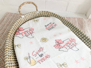 Gift Set: Texas Baby Girl Muslin Swaddle Blanket and Burp Cloth/Bib Combo