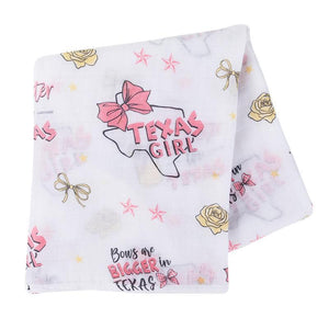 Gift Set: Texas Baby Girl Muslin Swaddle Blanket and Burp Cloth/Bib Combo