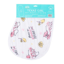 Load image into Gallery viewer, Gift Set: Texas Baby Girl Muslin Swaddle Blanket and Burp Cloth/Bib Combo