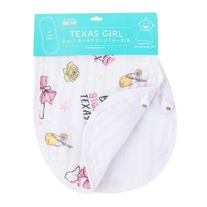 Gift Set: Texas Baby Girl Muslin Swaddle Blanket and Burp Cloth/Bib Combo